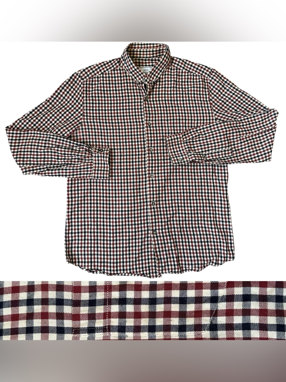 AMI Alexandrew Mattiussi Mens Lightweight Cotton Navy Blue Red Button Down Sz 41